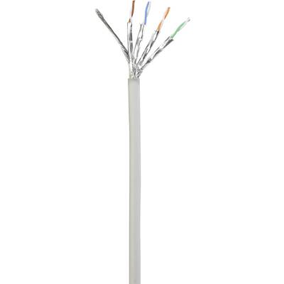 Un câble réseau ouvert révélant quatre paires de fils, chacune enveloppée individuellement dans du papier métallique, montre sa structure interne.