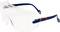 Lunettes de protection avec visière transparente et bombée, avec branches bleu-noir. Adaptées aux applications industrielles de protection.