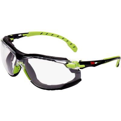 Des lunettes de protection avec des verres transparents, un cadre noir et des détails verts, adaptées aux besoins de sécurité dans les environnements de travail.