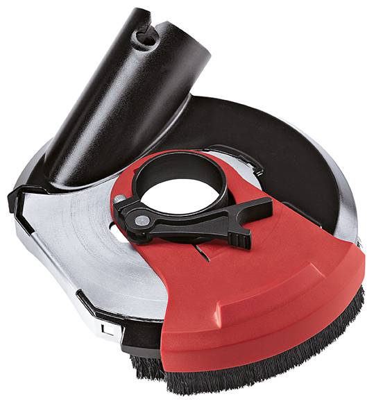 Capot de protection pour meuleuse d'angle avec raccordement d'aspiration. Il protège contre les projections d'étincelles et les salissures et permet le raccordement à un dispositif d'aspiration.