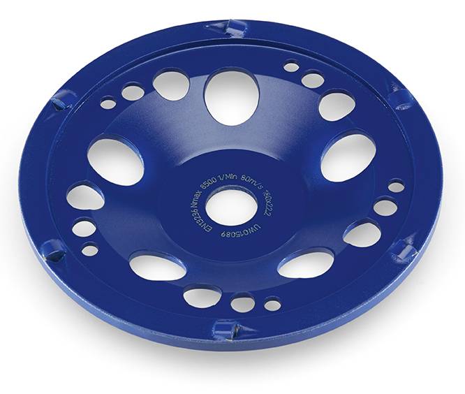 Plateau de ponçage bleu avec plusieurs trous de différentes tailles, utilisé pour le ponçage des matériaux de surface.