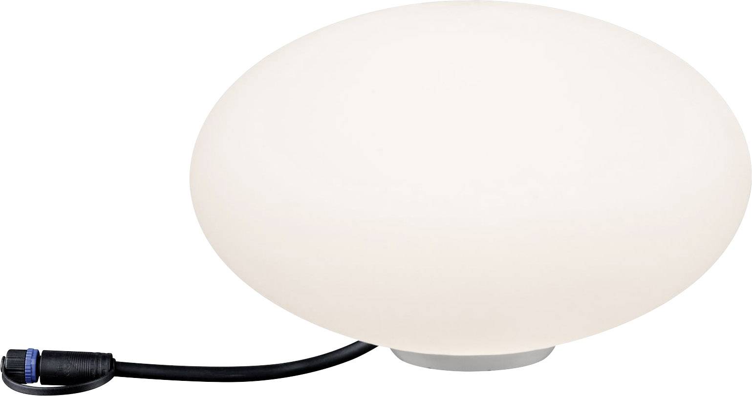 Une applique extérieure ronde blanche avec un court câble noir. Idéale pour un éclairage doux de jardin ou de terrasse.