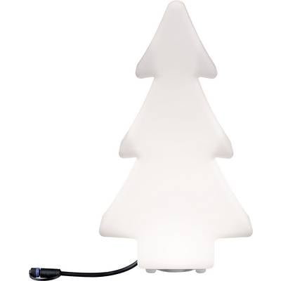 Lampe blanche en forme de sapin stylisé avec un câble noir en bas à gauche.
