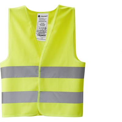 Gilet de sécurité jaune fluorescent avec deux bandes réfléchissantes argentées, adapté pour une visibilité accrue la nuit ou dans des conditions de faible éclairage.