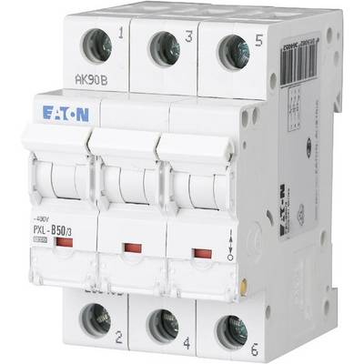 Disjoncteur tripolaire Eaton, modèle PXL-B50/3, 400V. Adapté pour la protection des circuits électriques.