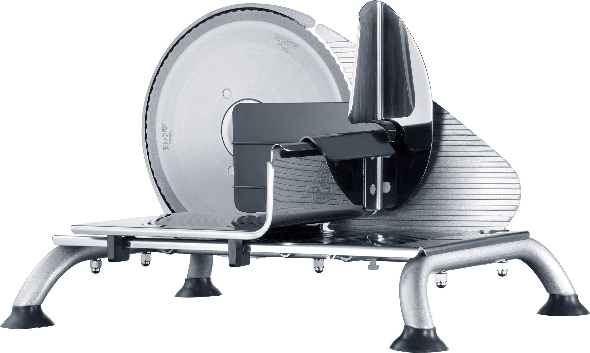 'Coupe-tout gris avec lame tranchante, boîtier robuste et pieds antidérapants, adapté pour couper précisément les aliments.'