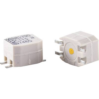 Deux composants électroniques blancs avec des insertions métalliques et des marquages numériques, montrant différentes vues d'un condensateur électronique.