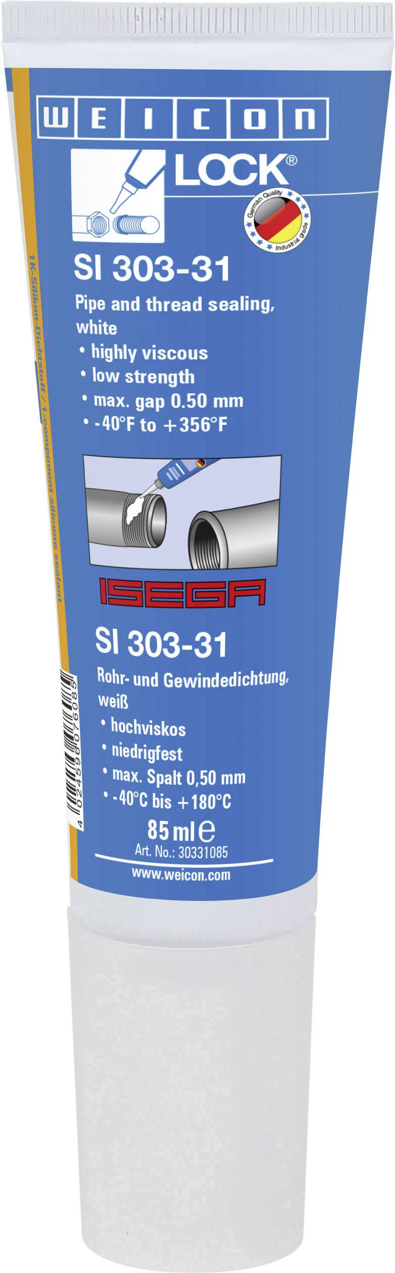 'Weicon Lock SI 303-31', Mastic d'étanchéité pour tubes et filetages. Blanc, haute viscosité, faible résistance, plage de température de -40 °C à +180 °C, 85 ml.