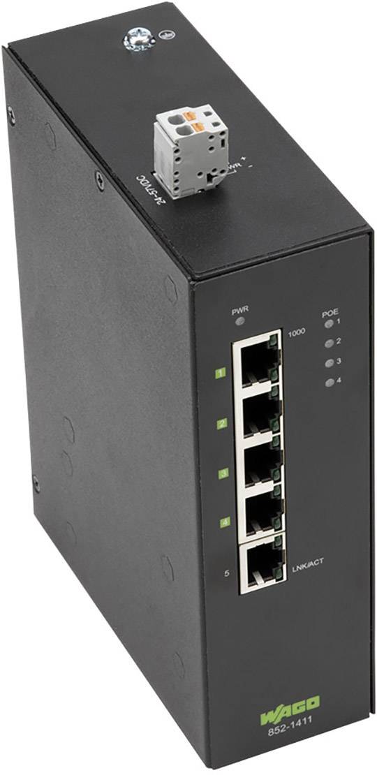 WAGO 852-1411 5-Port Black Unmanaged PoE DIN-35 Rail Industrial-EC...