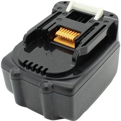 Une batterie lithium-ion noire pour outils électriques, de forme rectangulaire avec un connecteur orange en haut, adaptée aux appareils sans fil.