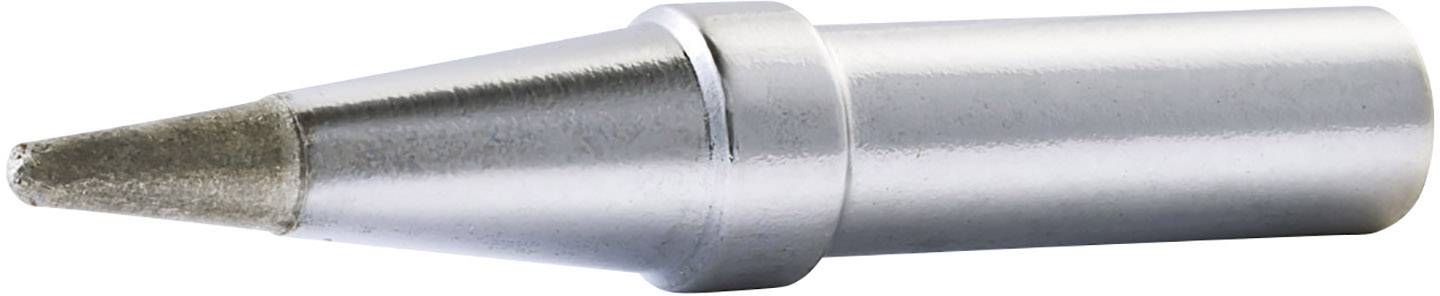 Un embout de fer à souder en argent, de forme conique, principalement en métal, avec un corps cylindrique lisse.