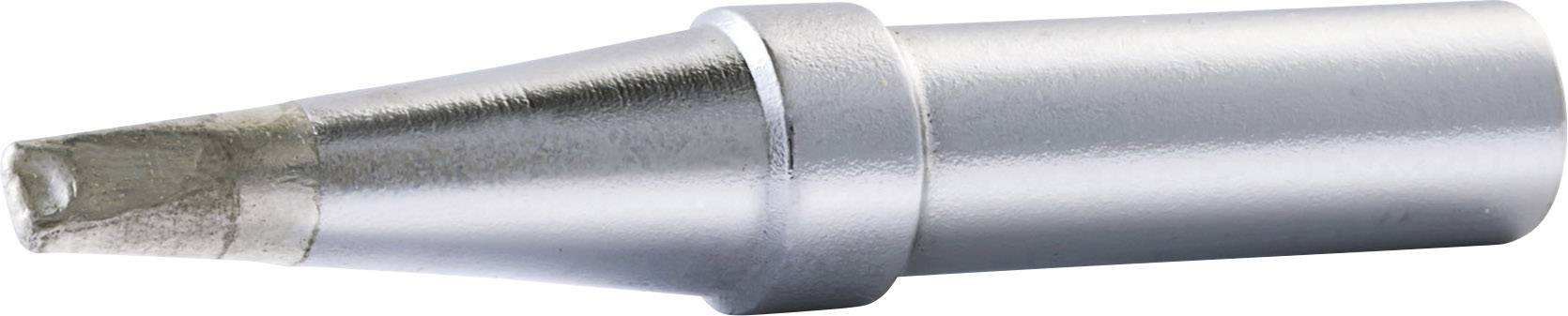 Pointe de fer à souder de forme cylindrique, légèrement biseautée, en métal. Elle est utilisée pour souder et présente une légère oxydation à une extrémité.