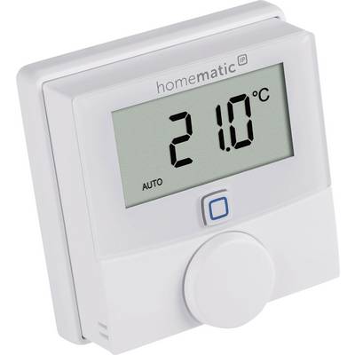 Un thermostat numérique affiche une température de 21,0 degrés Celsius. Sur l'écran est inscrit 'AUTO', un bouton rond se trouve en dessous.