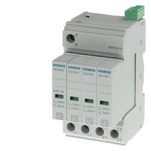 Un dispositif de protection contre les surtensions triphasé de Siemens à quatre modules. Convient pour protéger les systèmes électriques contre les surtensions.
