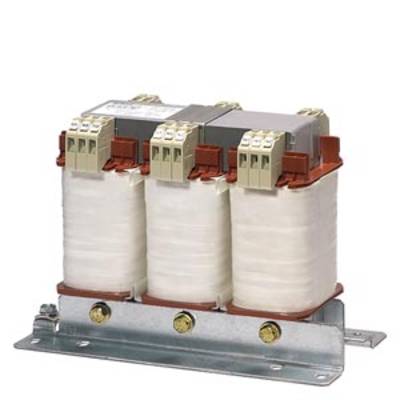 Un transformateur de courant triphasé dans un boîtier métallique avec trois bobines, équipé en haut de connexions électriques et de vis de fixation.