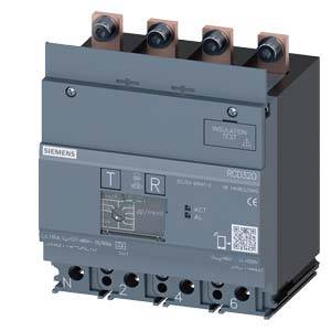 Un disjoncteur de surintensité Siemens avec plusieurs bornes et bouton de test. Les marquages sur le boîtier contiennent les spécifications techniques.