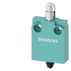 Contacteur de fin de course Siemens avec boîtier bleu clair et bouton-poussoir.