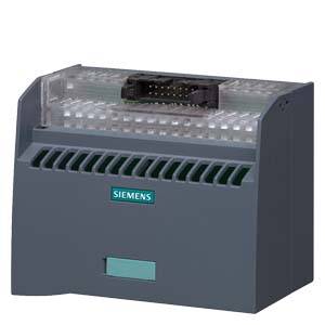 Appareil industriel avec logo Siemens, boîtier gris. Principaux connecteurs visibles en haut. Application possible dans les systèmes d'automatisation.