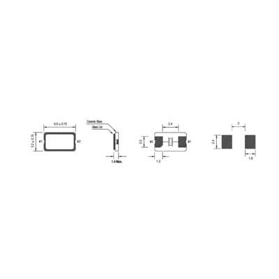 Dessin technique d'un composant rectangulaire avec dimensions : 5,0 x 3,2 x 2,4 mm. Deux connexions, surface céramique.