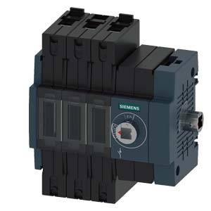 Un interrupteur de protection tripolaire de Siemens avec commutateur rotatif latéral pour le contrôle des circuits électriques.