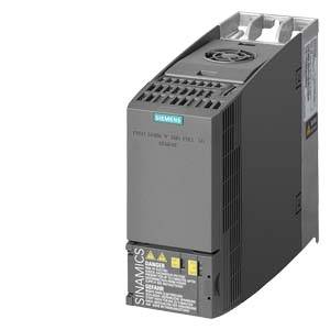 Un appareil électrique noir portant le logo Siemens, modèle 'SINAMICS', avec des fentes de ventilation et des éléments de commande, est placé verticalement.