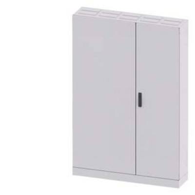 Un placard métallique gris avec deux portes et une poignée noire est debout.