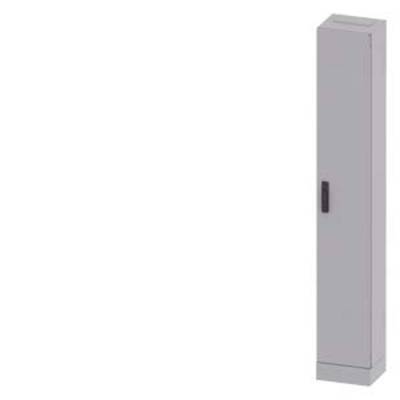 Armoire grise, rectangulaire, avec une porte sur la façade. Un poignée est située sur le côté droit de la porte.