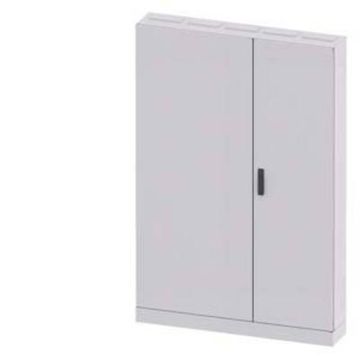 Armoire métallique grise à deux portes avec une poignée noire, sur un fond blanc.