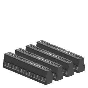 Quatre barrettes de broches noires alignées. Chacune comporte 12 broches, utilisées dans les circuits électroniques ou les montages de circuits imprimés.
