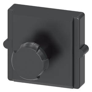 Commutateur rotatif noir sur une plaque carrée, probablement pour le contrôle d'un appareil électrique ou d'un éclairage.