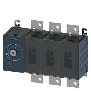 Un composant électrique noir carré avec trois ouvertures verticales et un interrupteur circulaire sur le côté gauche.