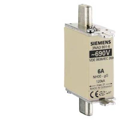 'Fusible de protection Siemens, modèle 3NA3 801-6, 690V, 6A. Adapté pour boîtier NH00. Certifié selon VDE 0636/IEC 269.'
