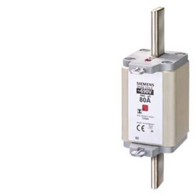 Un ensemble de fusibles Siemens avec une tension nominale de 690 V et un courant nominal de 80 A. Comprend des contacts métalliques en haut et en bas.