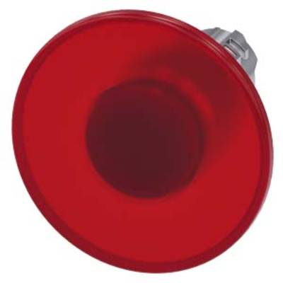 Bouton d'urgence rouge en vue de dessus, mis en valeur par un design en forme de capuchon.