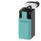 Un capteur de proximité Siemens de couleur turquoise avec un boîtier noir et un levier d'actionnement métallique sur le dessus.