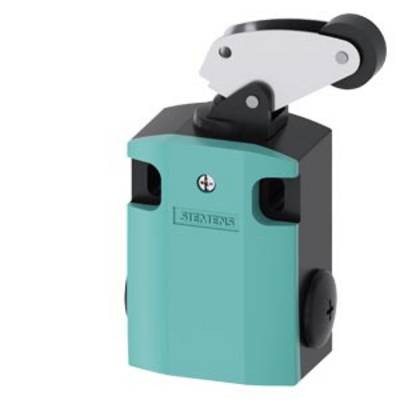 Un interrupteur Siemens dans un boîtier bleu avec un levier métallique en haut, adapté aux applications industrielles, sur un fond blanc.