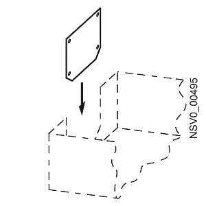 Illustration d'une instruction de montage. Une plaque est placée du dessus sur un boîtier rectangulaire.
