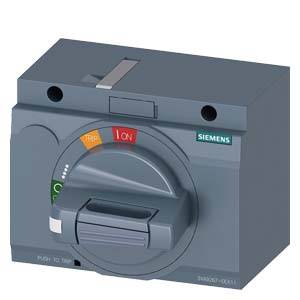 Un interrupteur Siemens en position 'ON', avec un interrupteur à bascule circulaire marqué en rouge. L'interrupteur a une surface grise.
