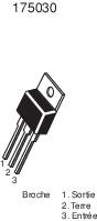 Schéma de connexion d'un transistor portant la référence '175030'. Configuration des broches : 1. Entrée, 2. Masse, 3. Sortie.