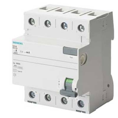 Un disjoncteur différentiel blanc de marque Siemens avec interrupteur à bascule en position 'ON', adapté pour les installations électriques.