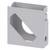 Pièce en plastique grise de forme rectangulaire avec une ouverture diagonale sur la face avant ; les côtés sont évidés.