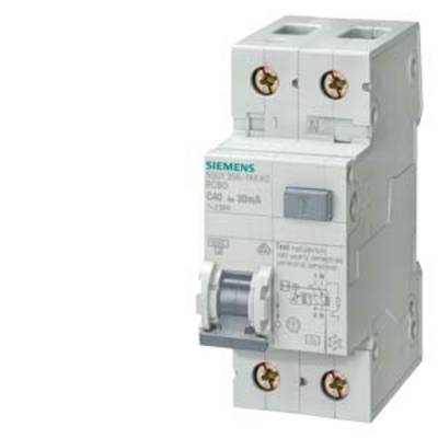 Un interrupteur différentiel bipolaire Siemens de type 5SU1, avec interrupteur à bascule et un courant différentiel nominal de 30 mA, adapté aux installations domestiques.