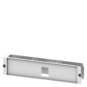 Une pièce métallique rectangulaire avec une découpe carrée centrale et quatre trous de vis aux coins.