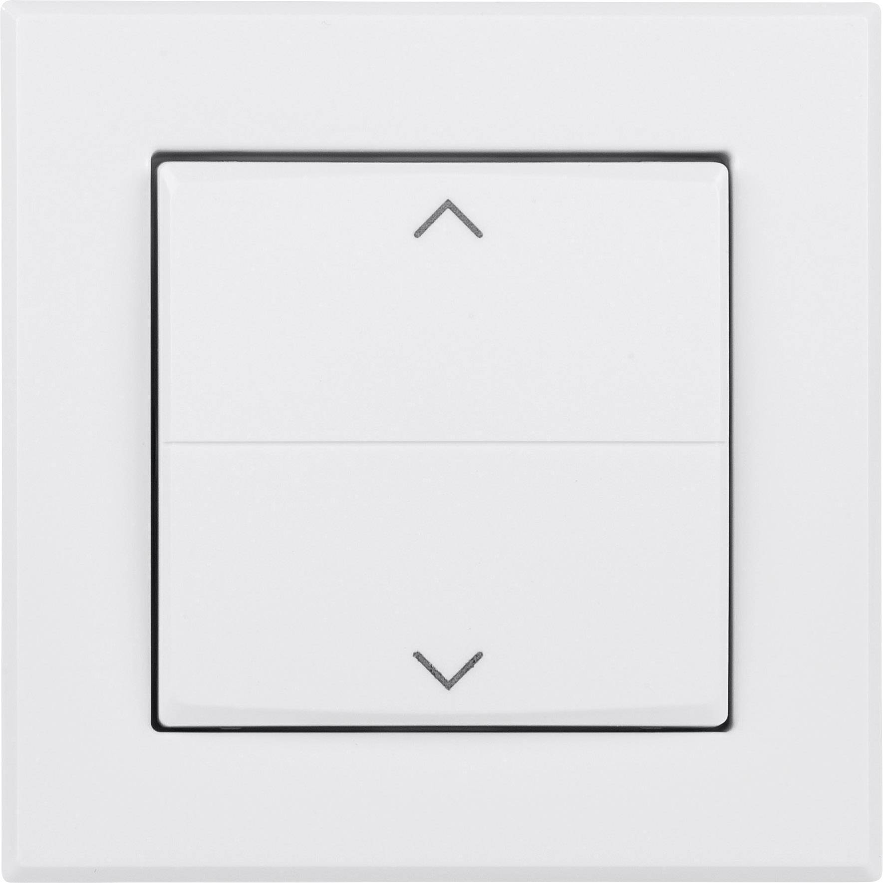 Un interrupteur mural blanc avec deux touches fléchées. La touche supérieure pointe vers le haut, la touche inférieure pointe vers le bas.
