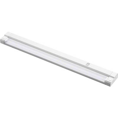 Longue lumière LED rectangulaire dans un boîtier blanc avec des diodes lumineuses réparties de manière uniforme.