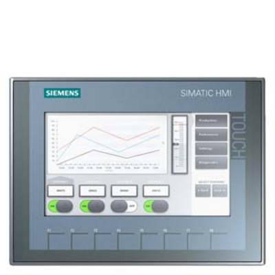 Un panneau IHM Siemens SIMATIC gris à écran tactile affiche un graphique linéaire et comporte plusieurs touches de commande.