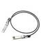 Un câble DAC SFP+ noir avec des connecteurs métalliques aux deux extrémités, utilisé pour la transmission de données à haute vitesse dans les réseaux.