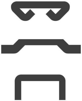 Le graphique présente trois symboles stylisés représentant différentes formes géométriques : en haut deux flèches, au milieu un pont, en bas un élément en forme de U.