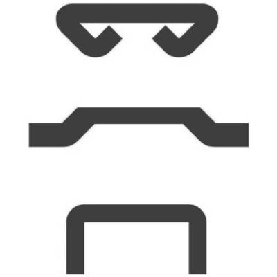 Le graphique présente trois symboles stylisés représentant différentes formes géométriques : en haut deux flèches, au milieu un pont, en bas un élément en forme de U.