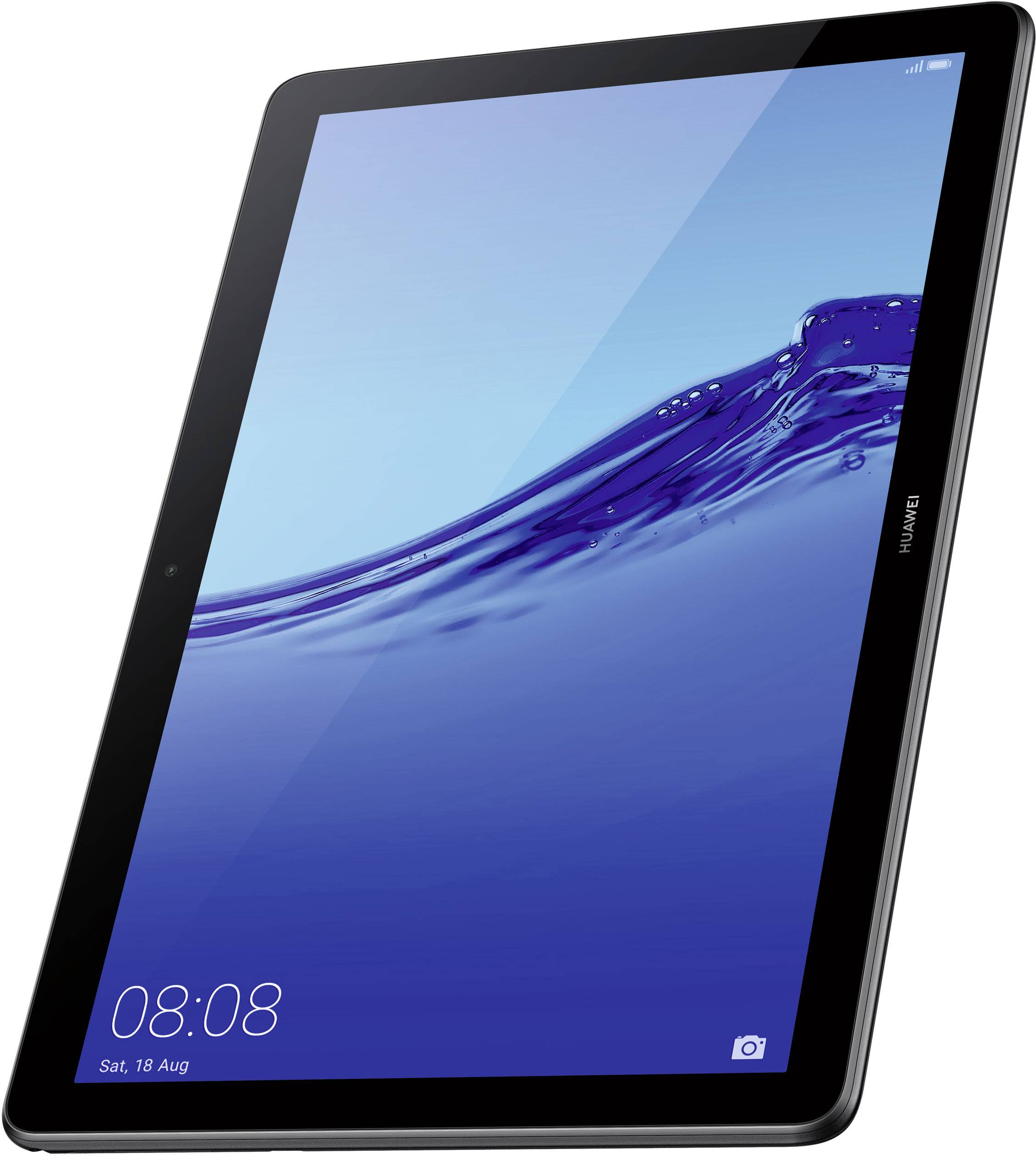 Une tablette noire avec un écran bleu affiche la date et l'heure en bas à gauche.